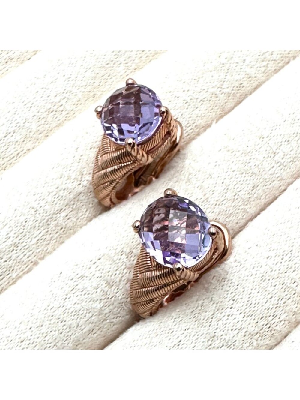Judith Ripka Pierced Earrings Amethyst Rose Gold Plated Sterling Silver - Picture 7 of 8